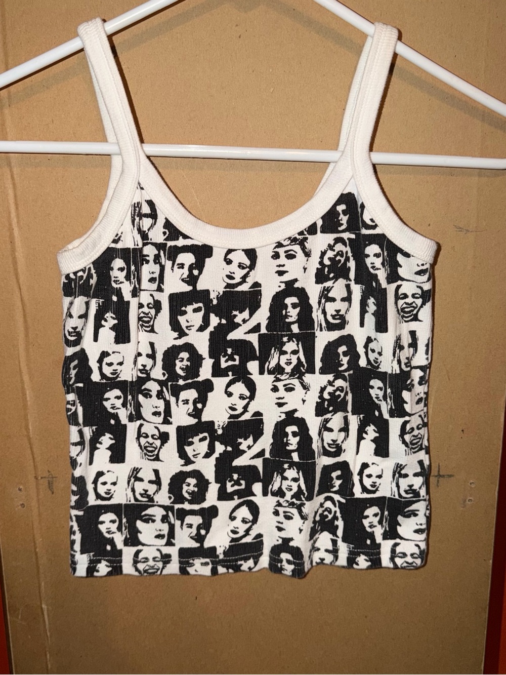 Black & White Graphic Face Ribbed Tank Top